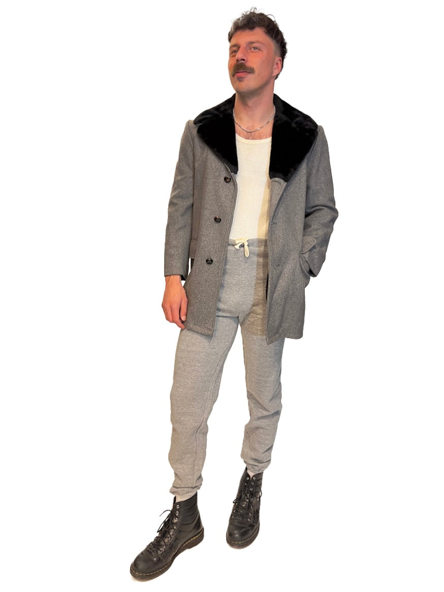 1970s Grey Wool and Faux Fur Car Coat