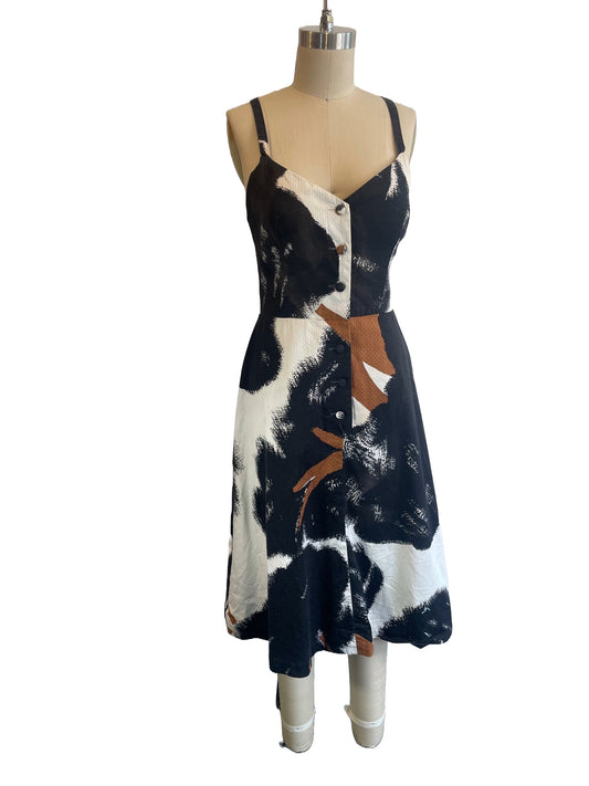 1970s Black White Brown Cross Back 'Malia' Mini Dress
