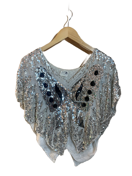 1980s Silver Sequin Butterfly Blouse