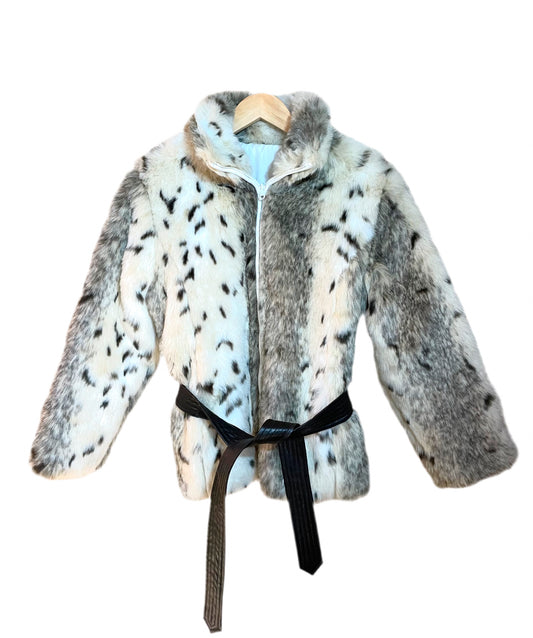 1980s Faux Fur Belted White Jacket