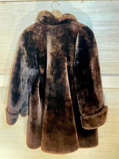 1940s-50s Brown Plush Mouton Lamb Fur Evening Coat