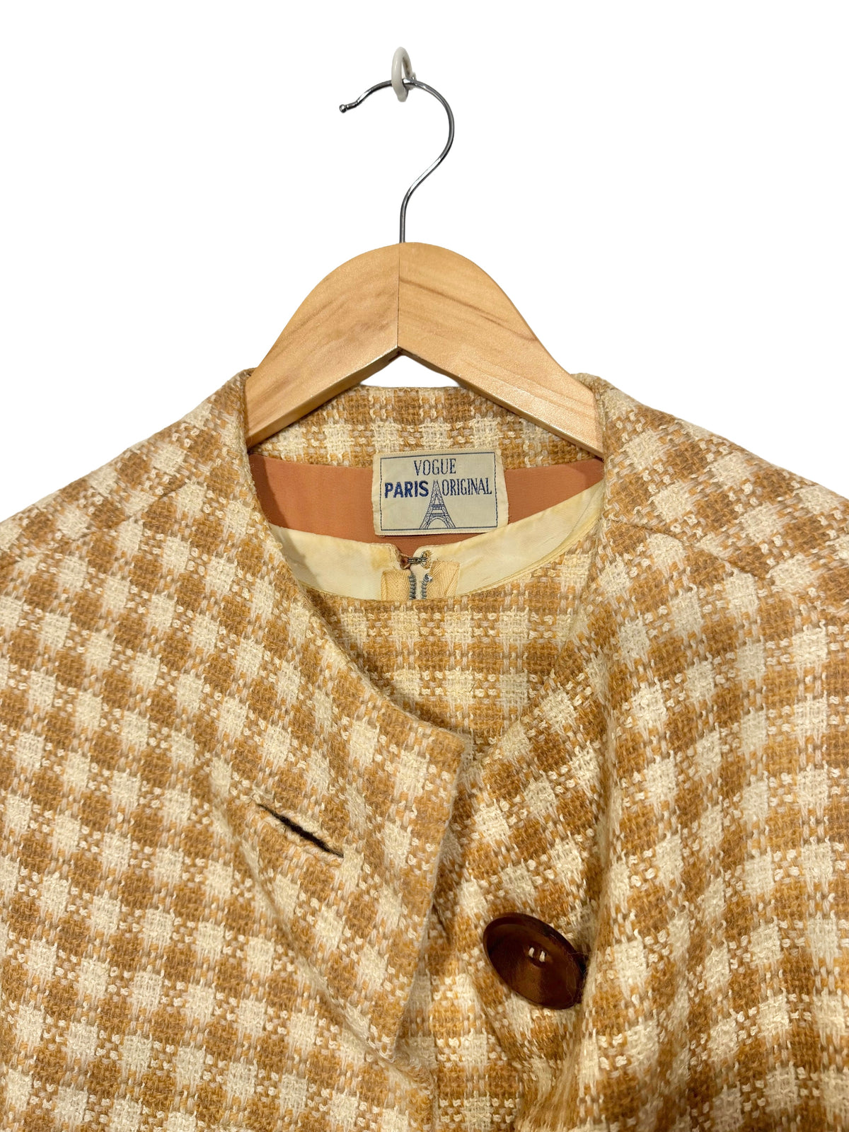 1950s Camel Cream Wool Tweed Vogue Paris Capelet Dress 2-Piece Ensemble