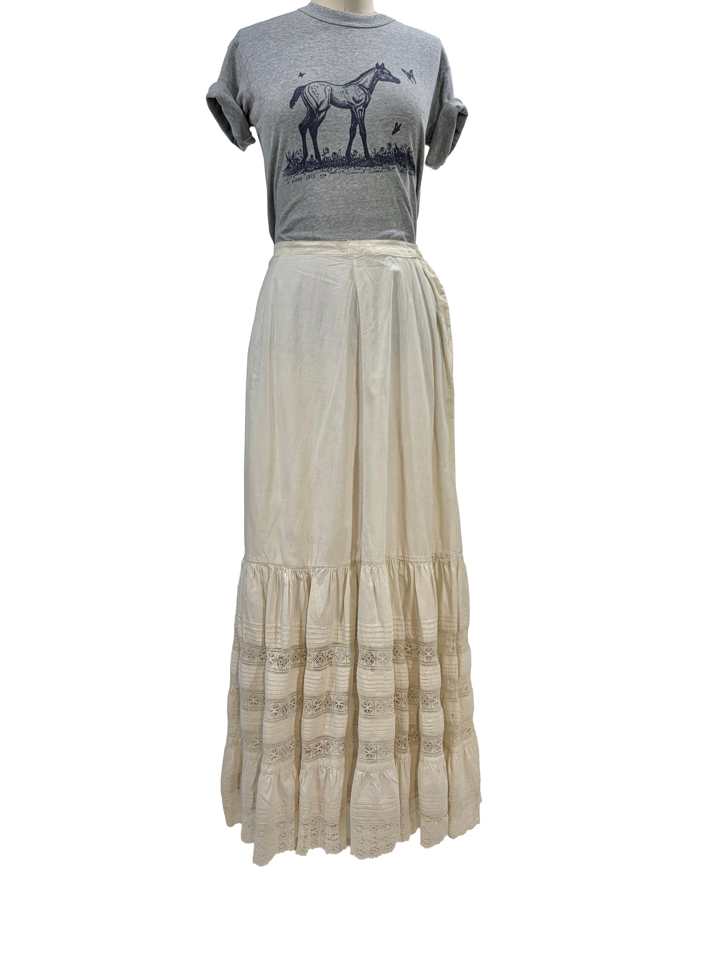 1910s Edwardian Era White Cotton English Lace Petticoat