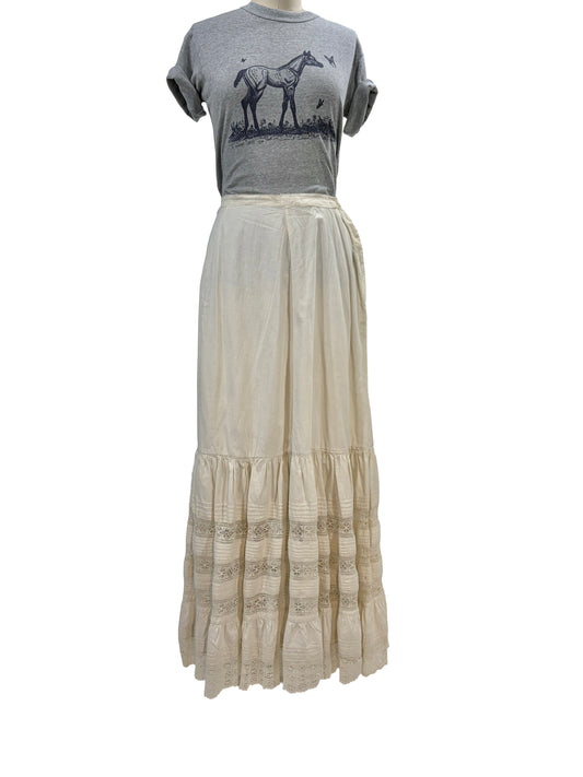 1910s Edwardian Era White Cotton English Lace Petticoat