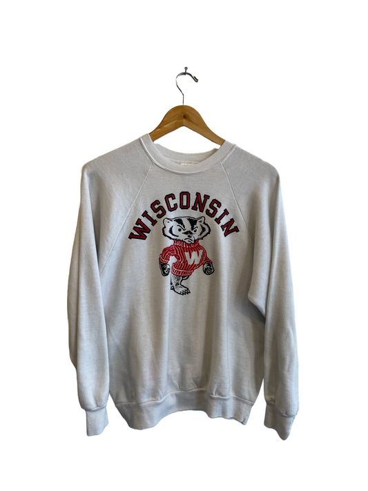 1980s White Bucky UW-Madison Raglan Sweatshirt