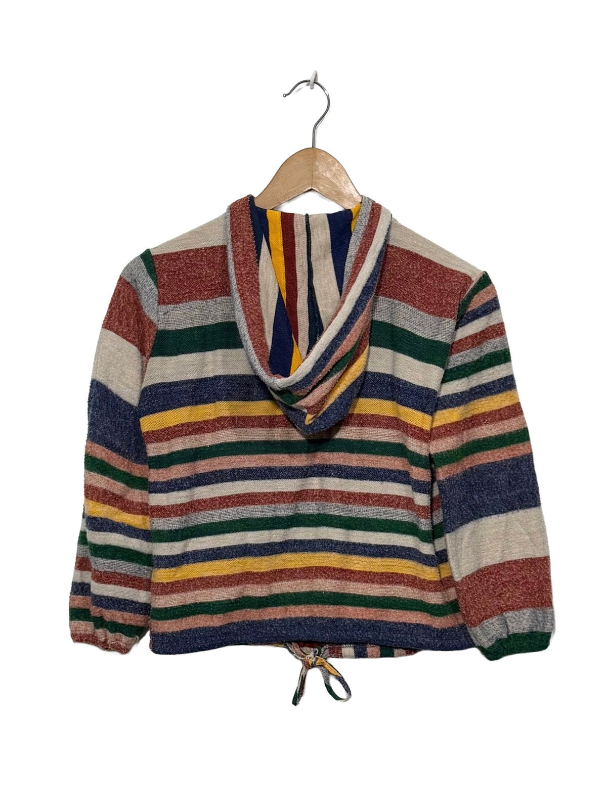 1970s Bold Primary Stripes Reverse Terry Drawstring Hoodie