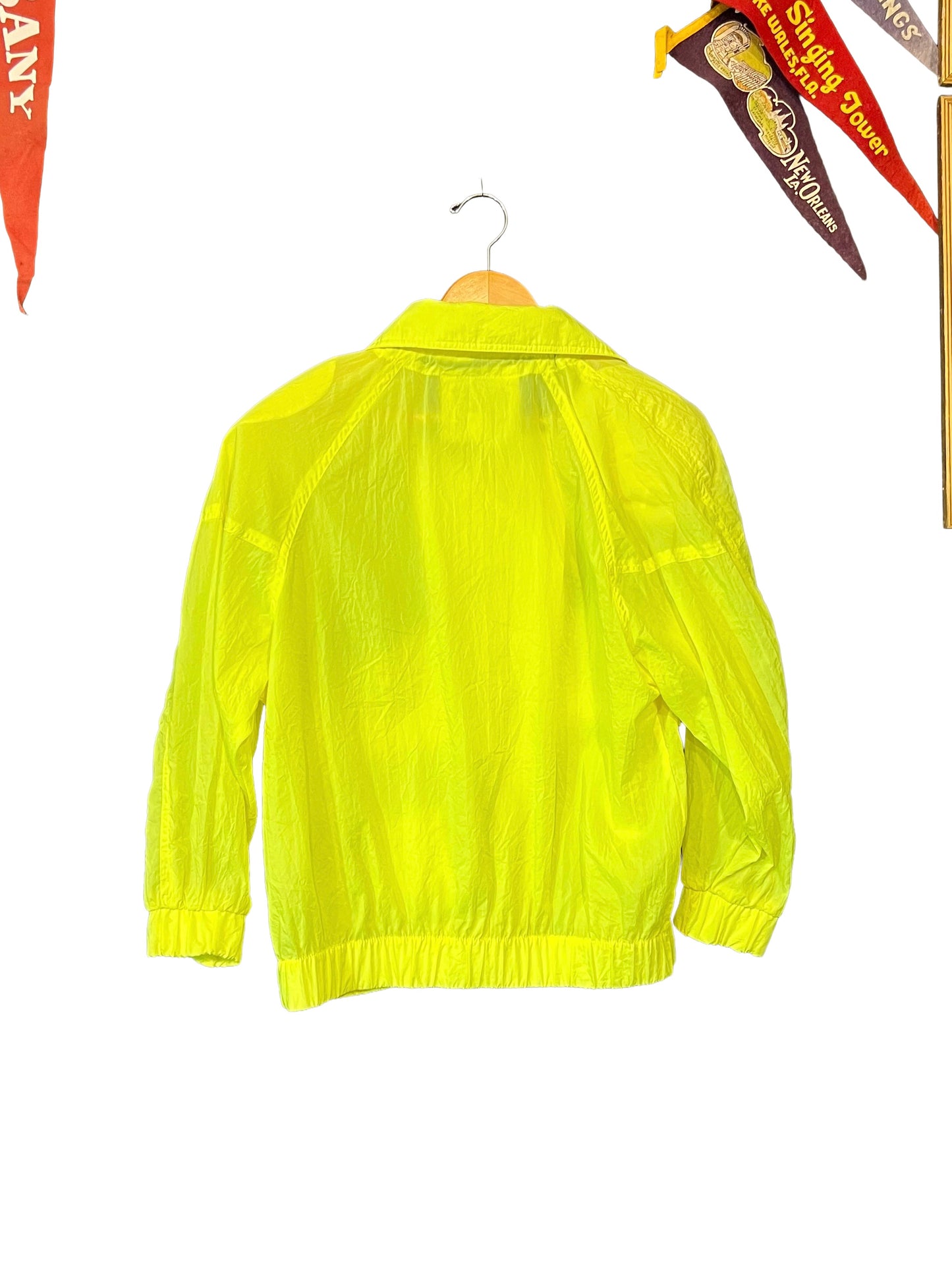 1980s Neon Yellow Black Button Windbreaker