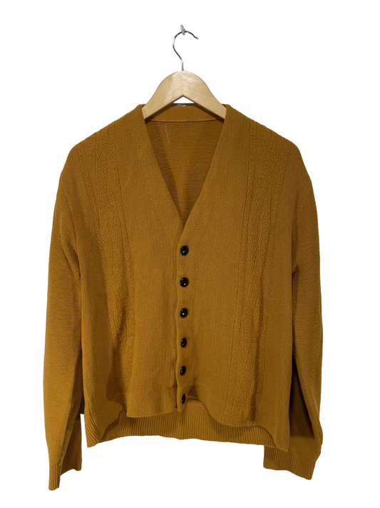 1960s Butterscotch Tan Trim Orlon Acrylic Men’s Cardigan / Size L
