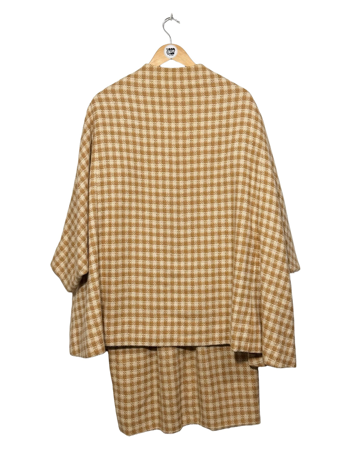1950s Camel Cream Wool Tweed Vogue Paris Capelet Dress 2-Piece Ensemble