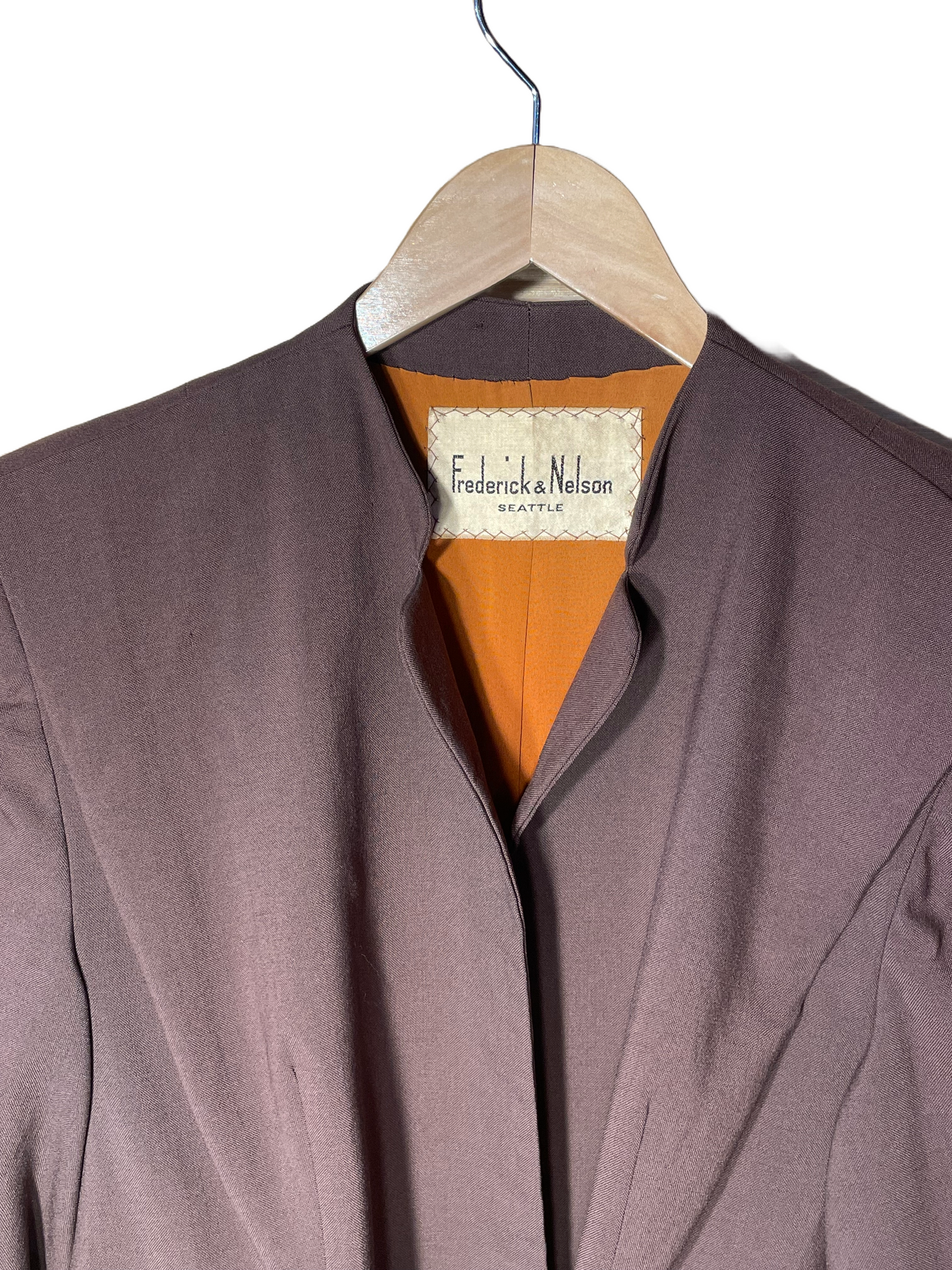 1940s Brown Rayon Self-Tie Placket Smile Pocket Blazer