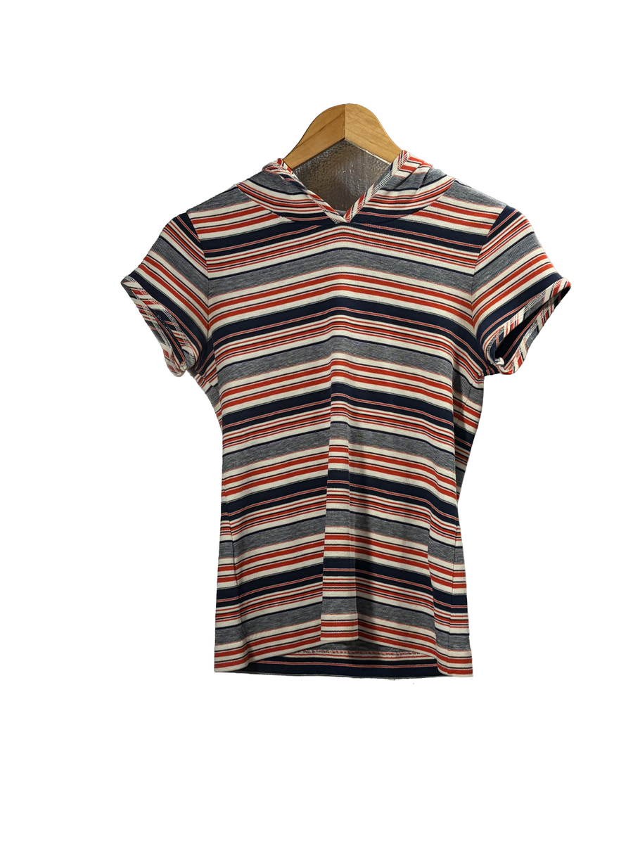 1970s Red White Blue Striped Hooded Tee