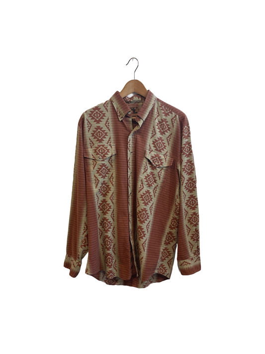 1990s Terra Cotta Southwestern Cotton Western Shirt