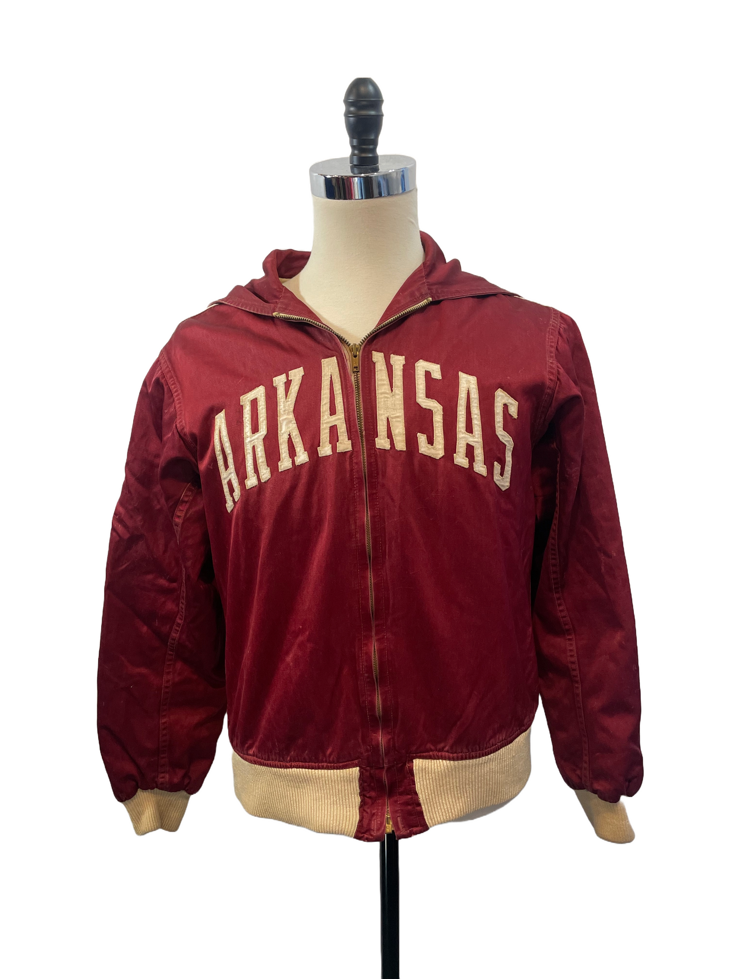 1950s U of Arkansas Razorbacks Satin Spellout Warm-Up Jacket