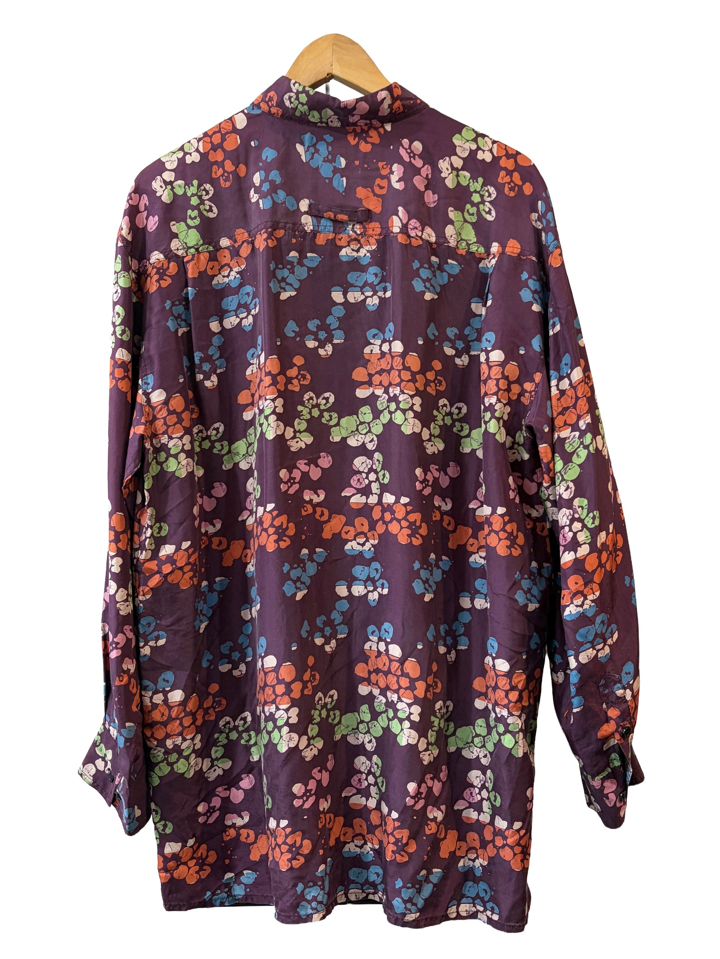 1980s Purple Abstract Print Washed Silk Men’s Shirt