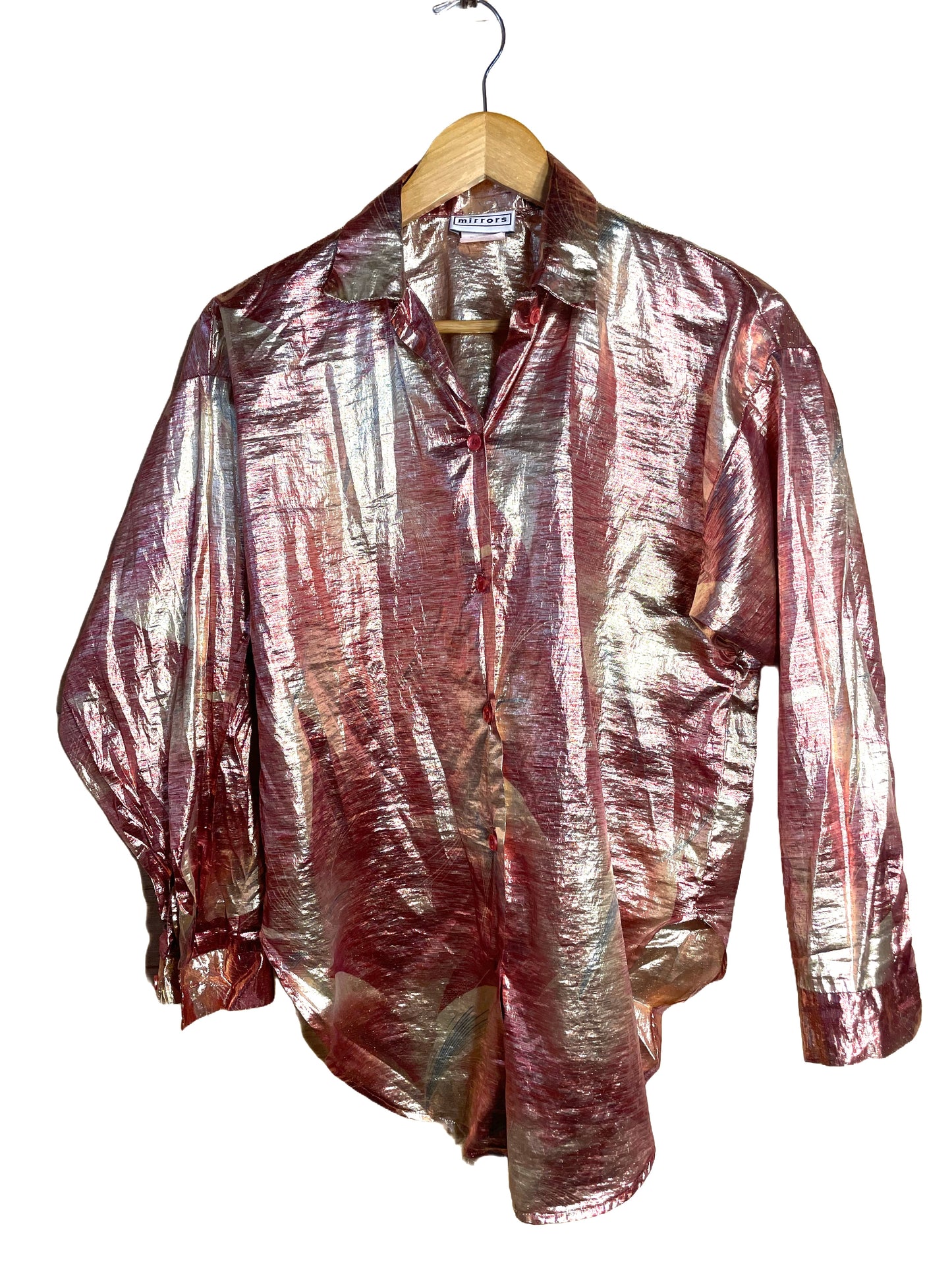 1980s Peach Gold Metallic Nylon Blouse