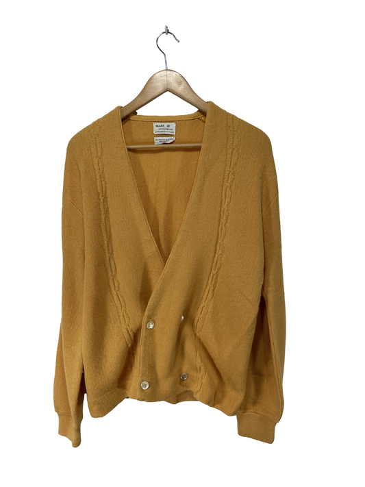 1960s Marigold Yellow Double-Breast Mohair-Acrylic Blend Men’s Cardigan / Size XL