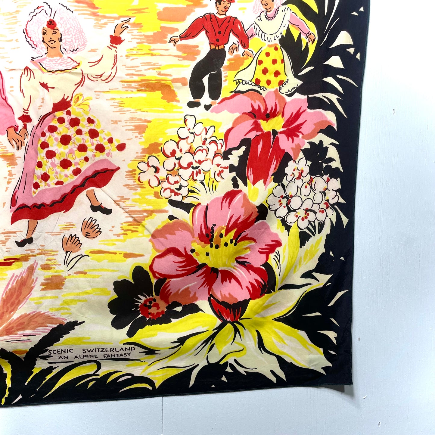 1950s Alpine Switzerland Fantasy Silk Souvenir Scarf
