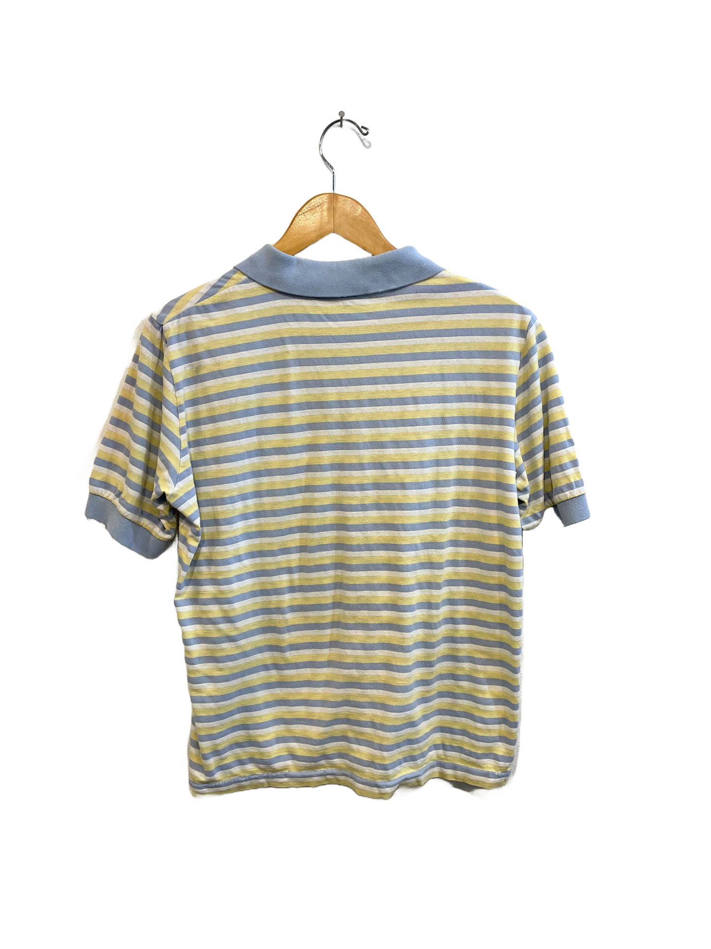 1980s Pastel Yellow Grey Ellesse Ski Brand Cotton Polo