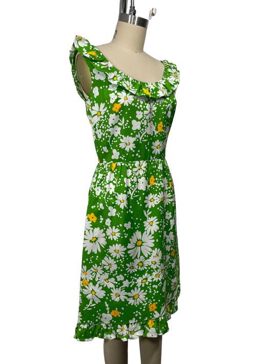 1970s Green Pop Art Ruffle Dress