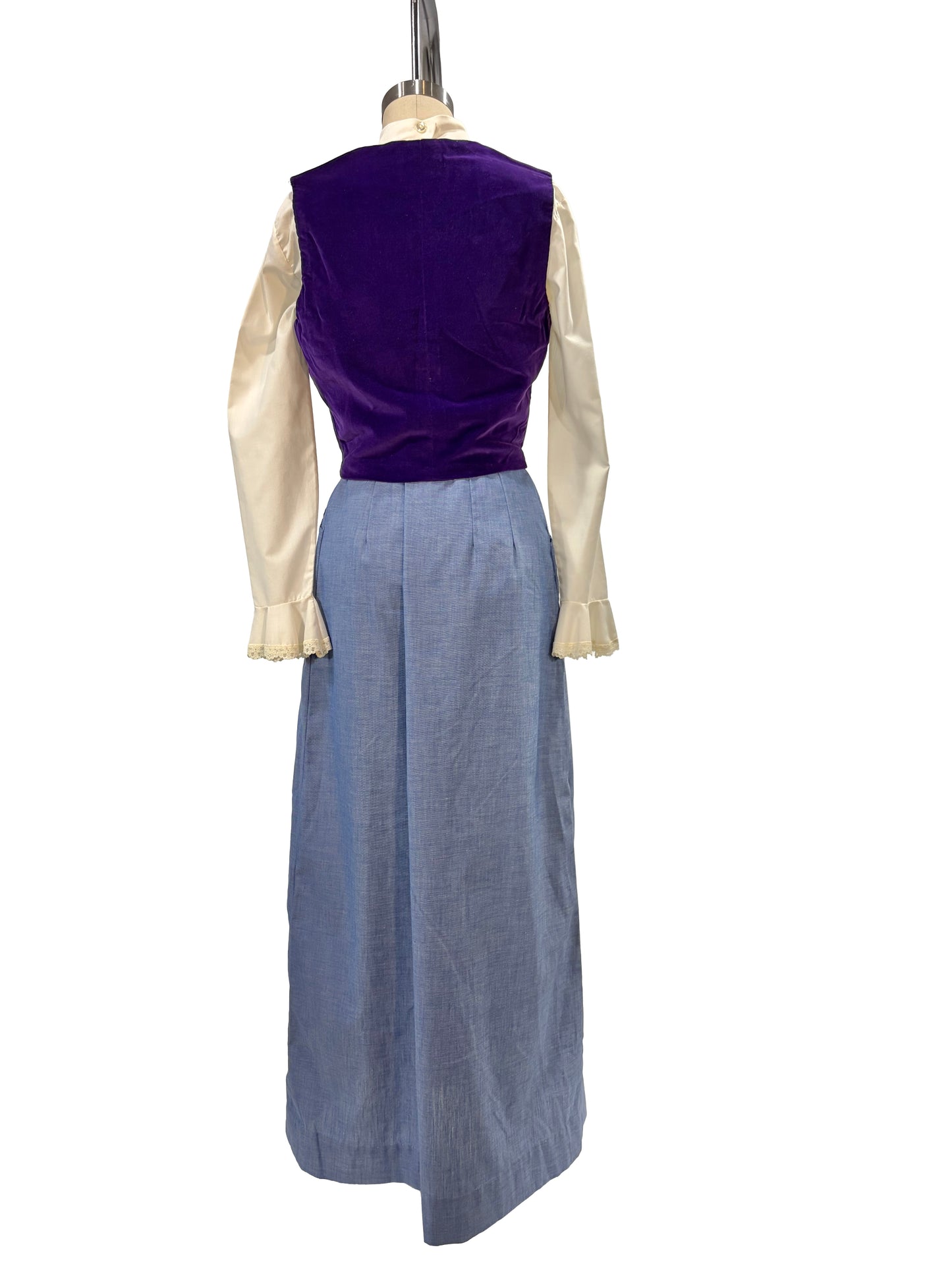 1970s Royal Purple Velvet Embroidered Asymmetrical Bodice
