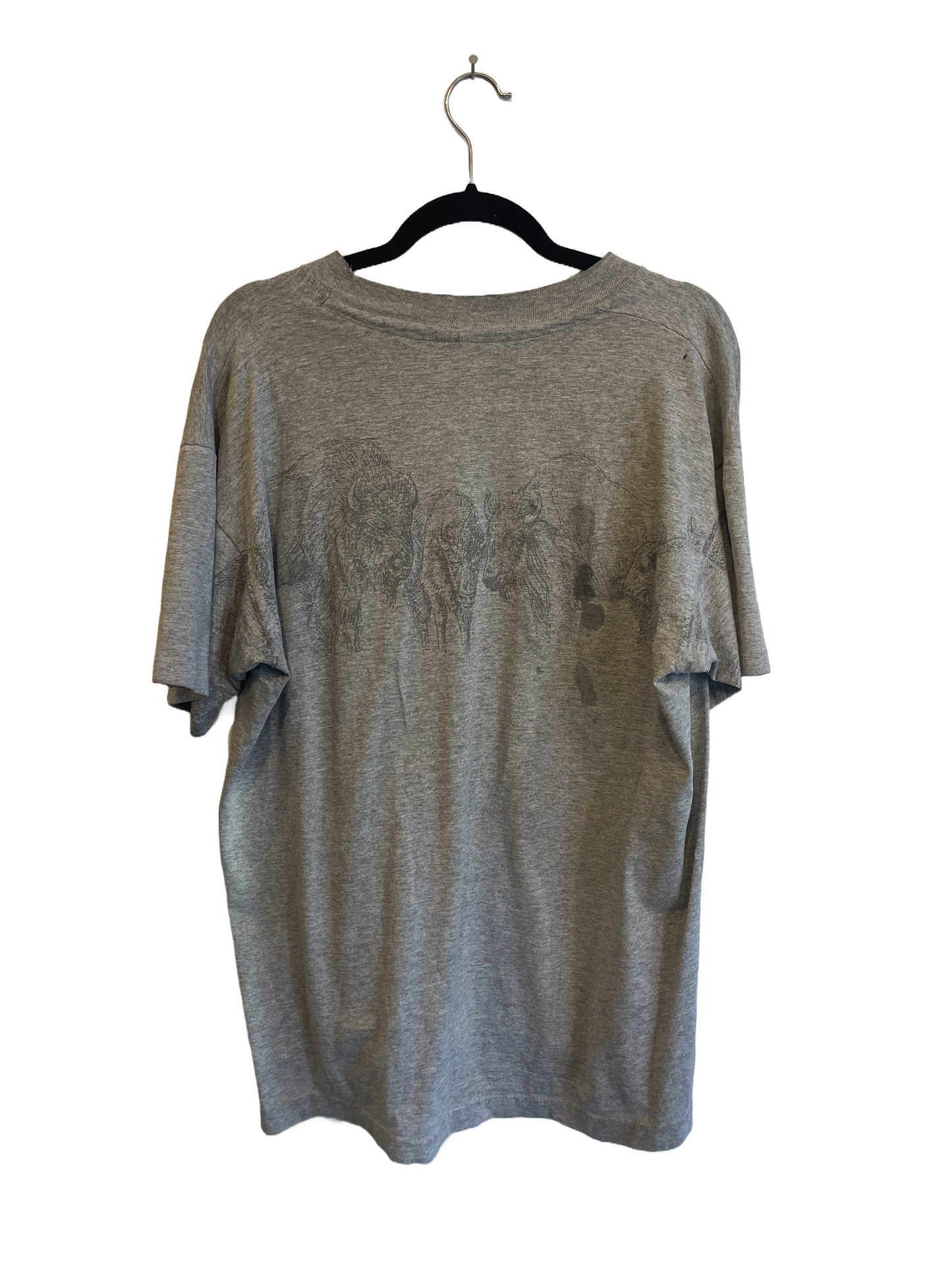 1990s Heather Grey Buffalo Wraparound Print Tee