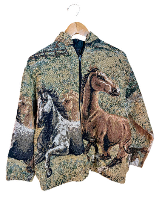 1990s Horse Tapestry Blanket Zip Jacket