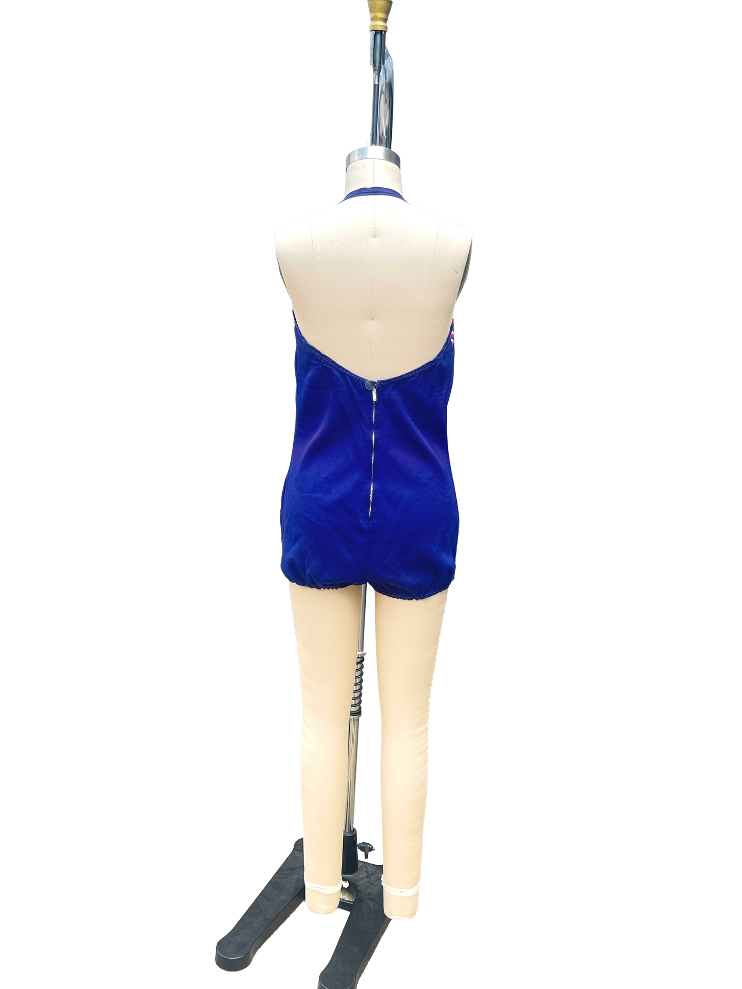 1950s Navy Red White Blue Chevron Talon Zip Swimsuit