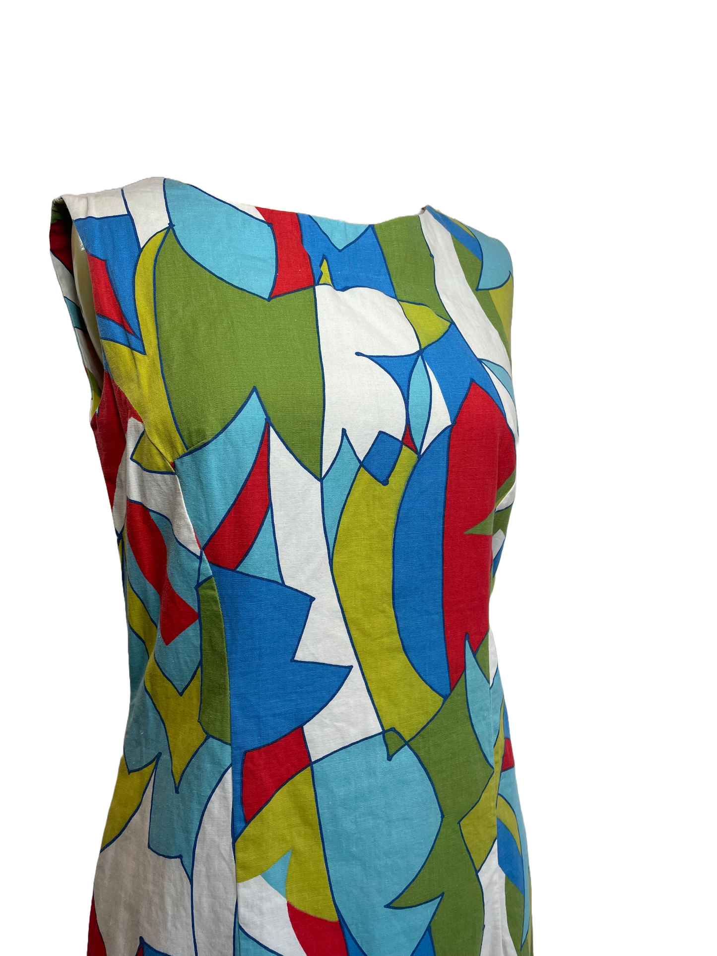 1960s Multicolor Op Art Cotton Handmade Shift Dress