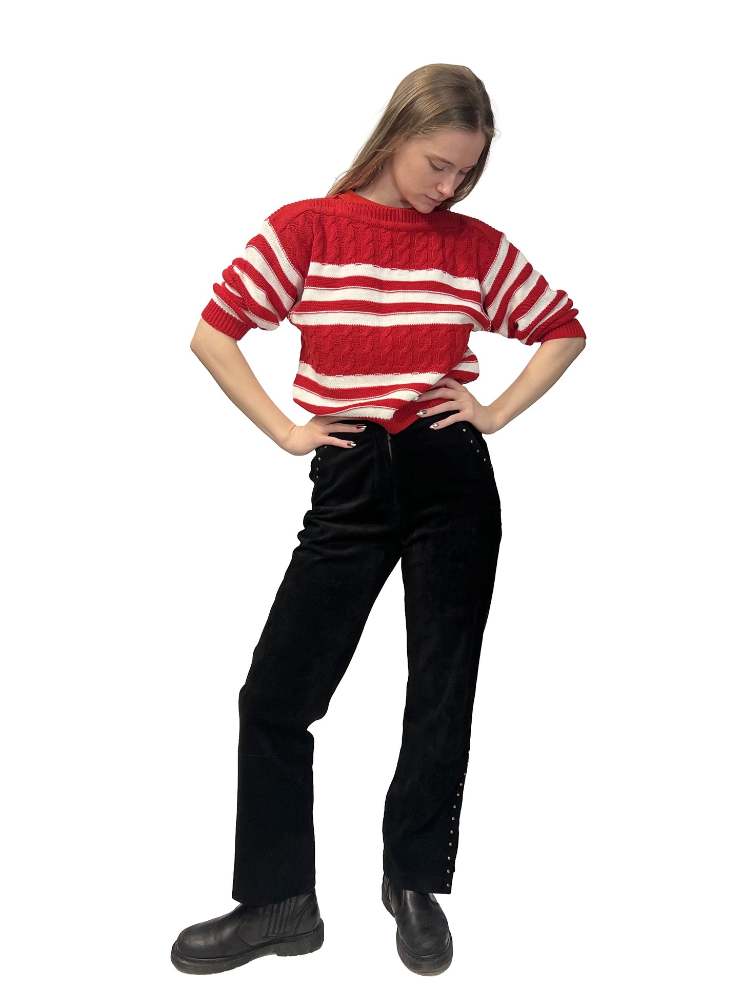 1980s Red White Striped Cropped Cotton Sweater
