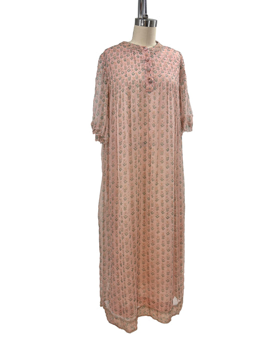 1970s Pink Indian Diaphanous Silk Maxi Dress