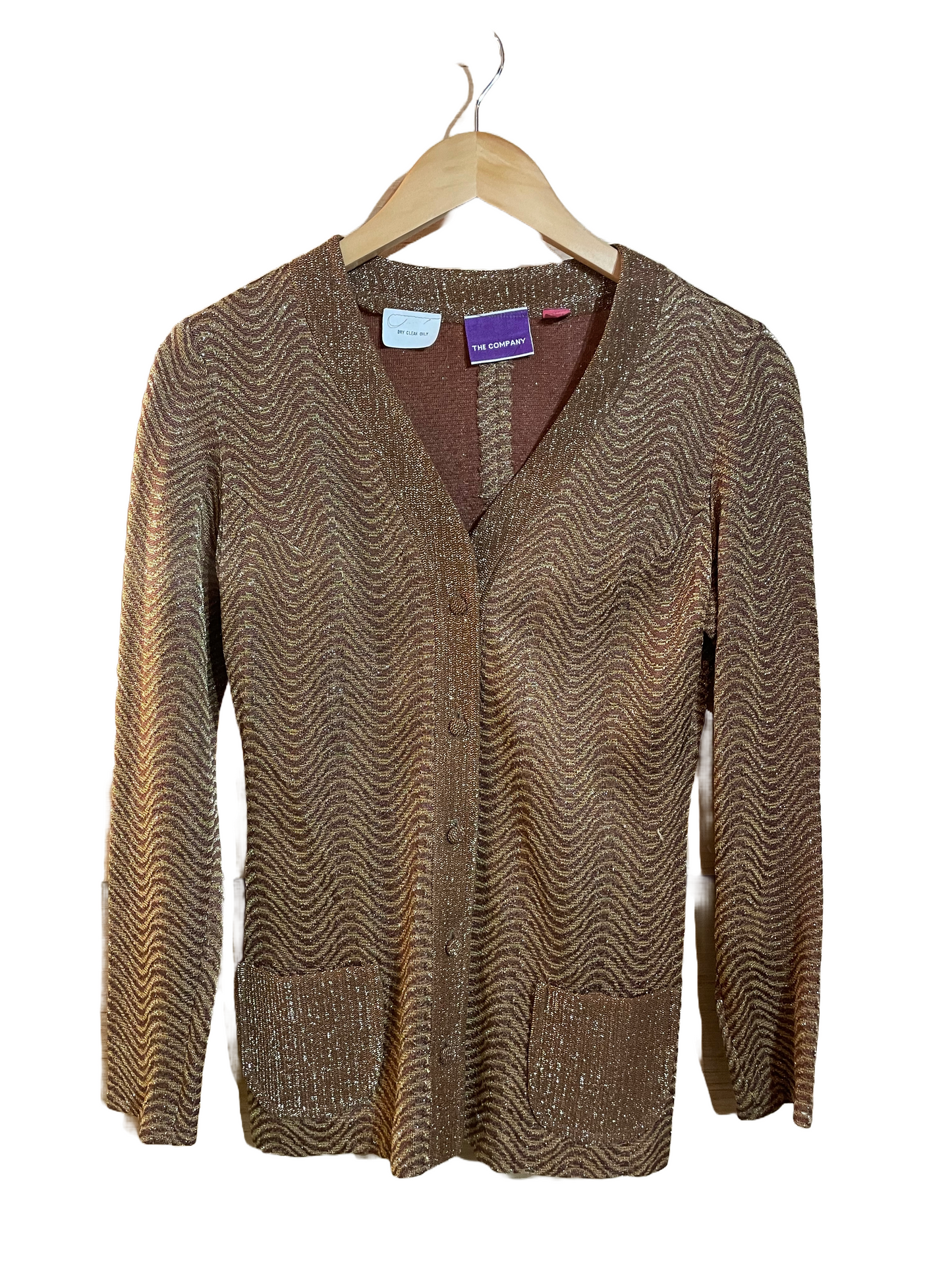 1970s Brown Tinsel Weave Swirl Cardigan