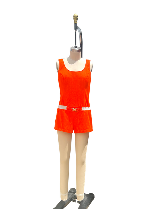 1970s Lava Orange Montgomery Orange One-Piece Swimsuit