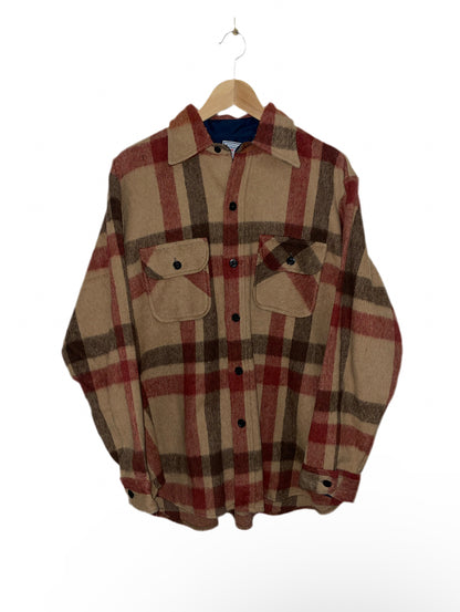 1970s Tan Brown Red Plaid Brushed Wool Flannel C.P.O. Overshirt