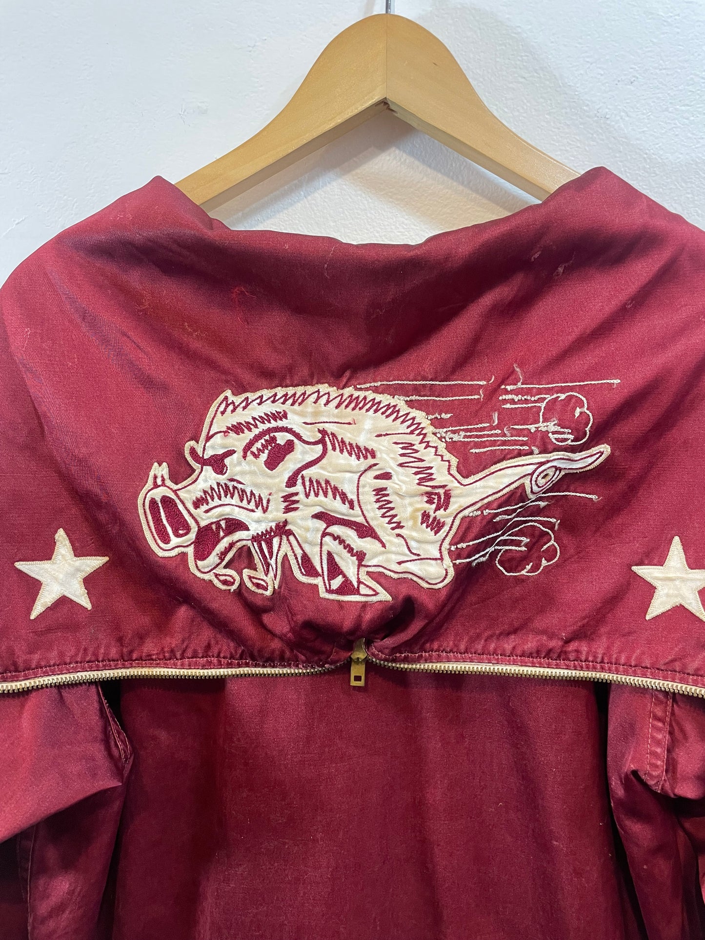 1950s U of Arkansas Reversible Suede Satin Academic Letter Jacket