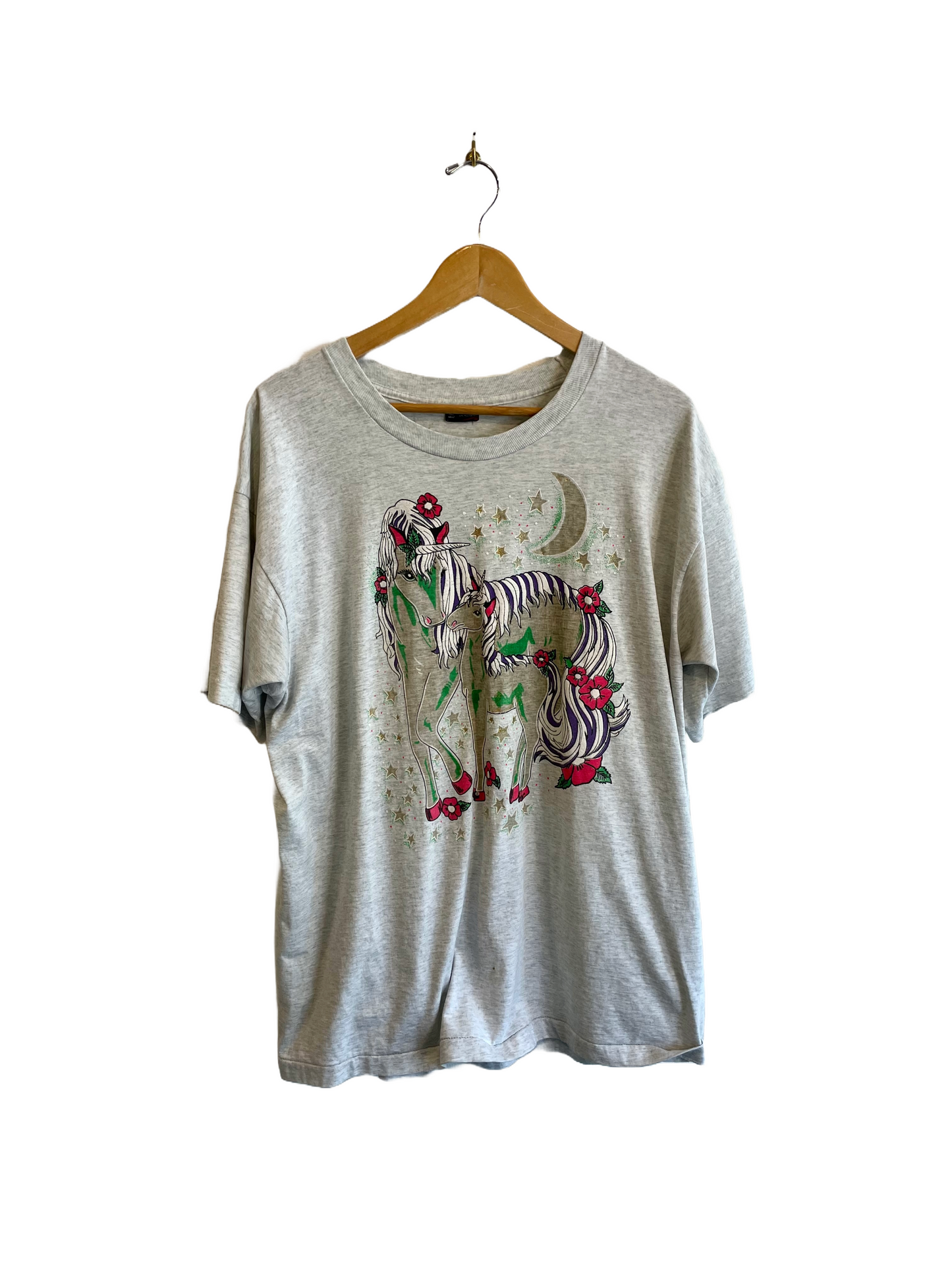 1990s Heather Grey Unicorn Puff Print Tee