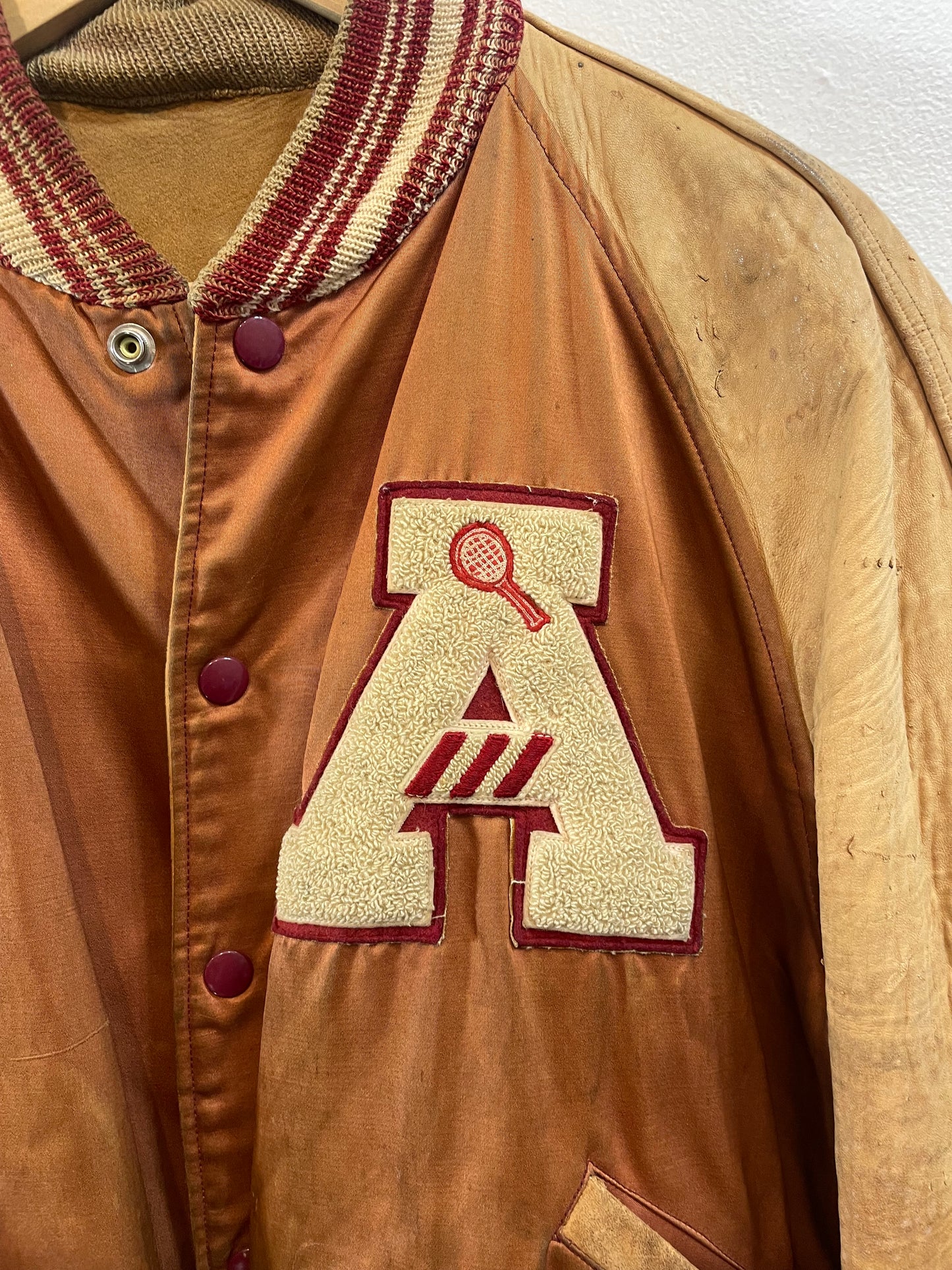 1950s U of Arkansas Reversible Suede Satin Academic Letter Jacket