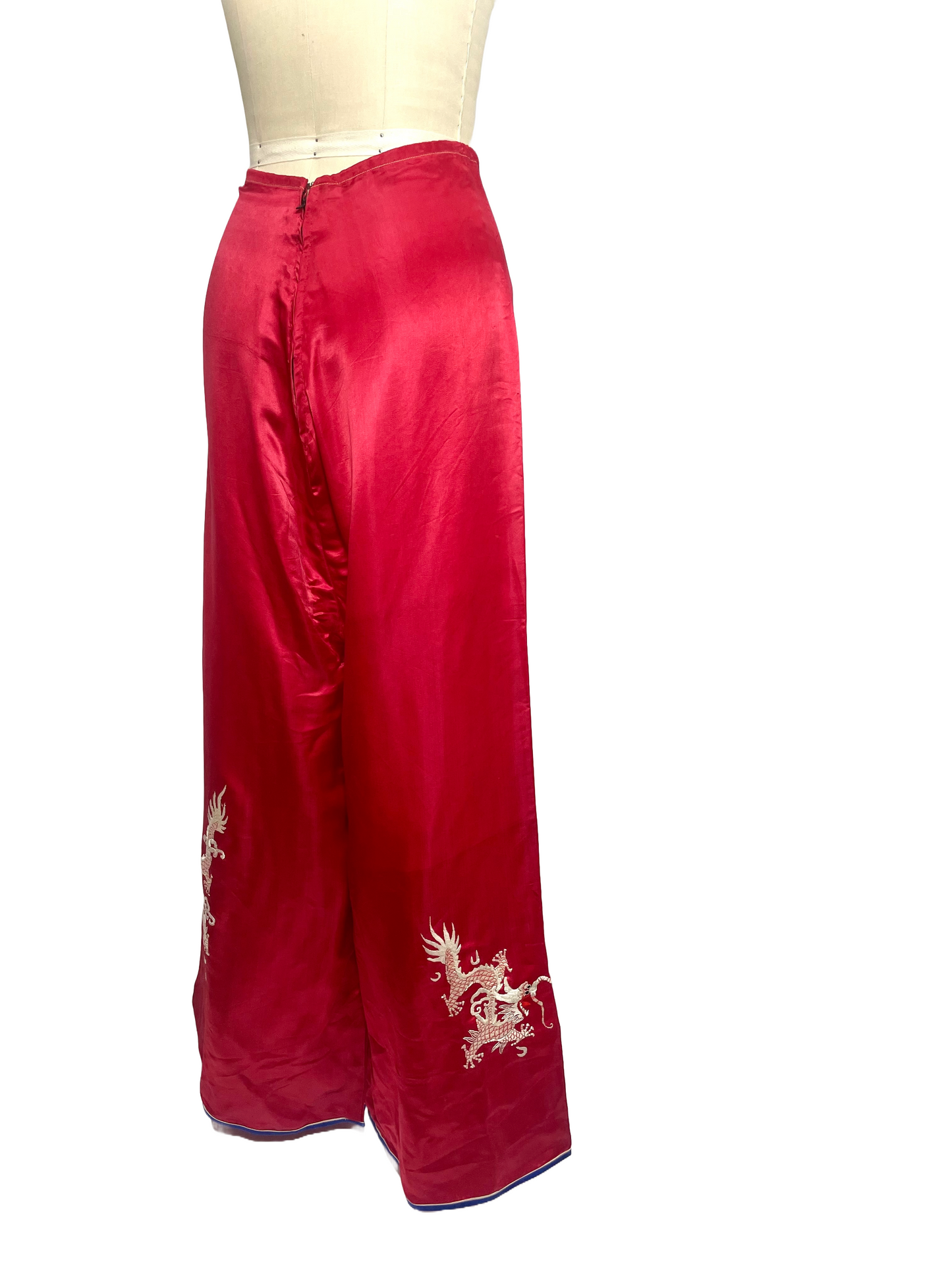 1950s Ruby Red Dragon Qipao Silk Satin Pajama Set
