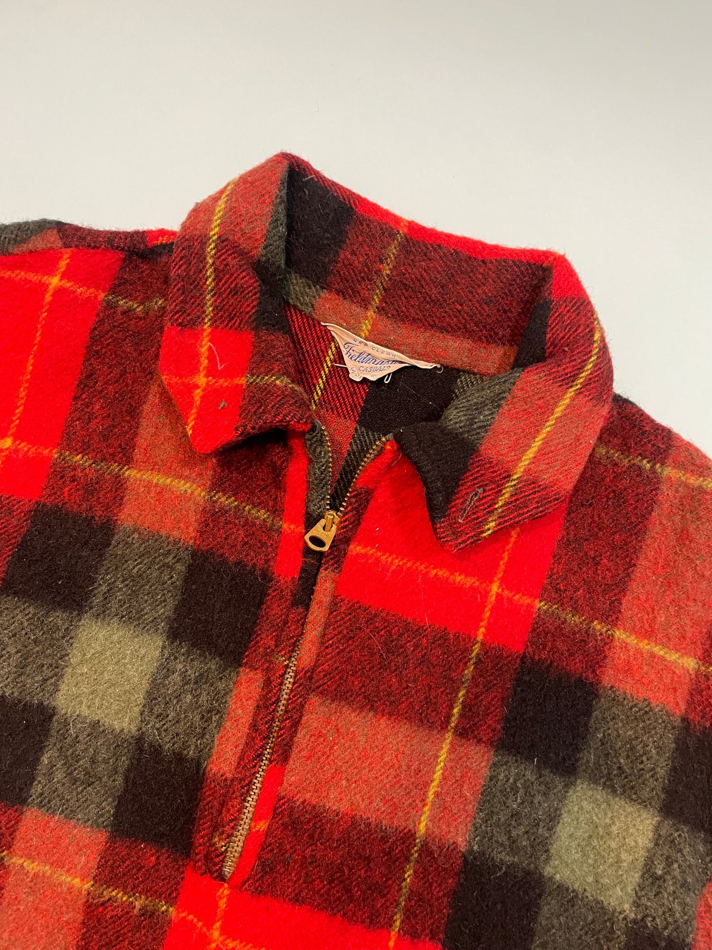 1950s Red Black Yellow Check Fieldmaster Wool Zip Henley