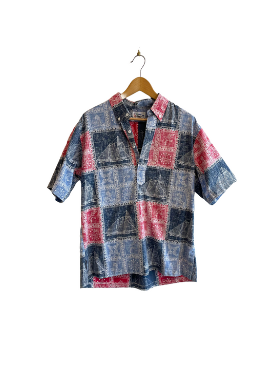 1980s Blue Red Tones Ship Theme Reyn Spooner Popover