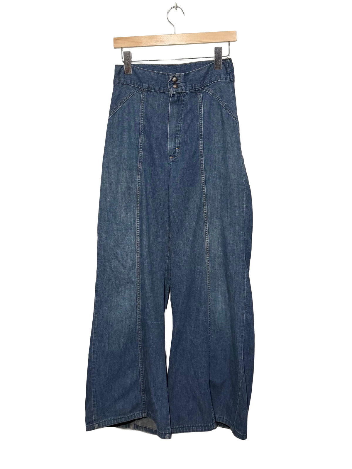 1970s Classic Wash Felled Seam Super Wide Leg Jeans