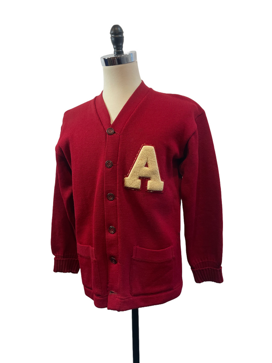 1950s U of Arkansas Red Academic Wool Cardigan