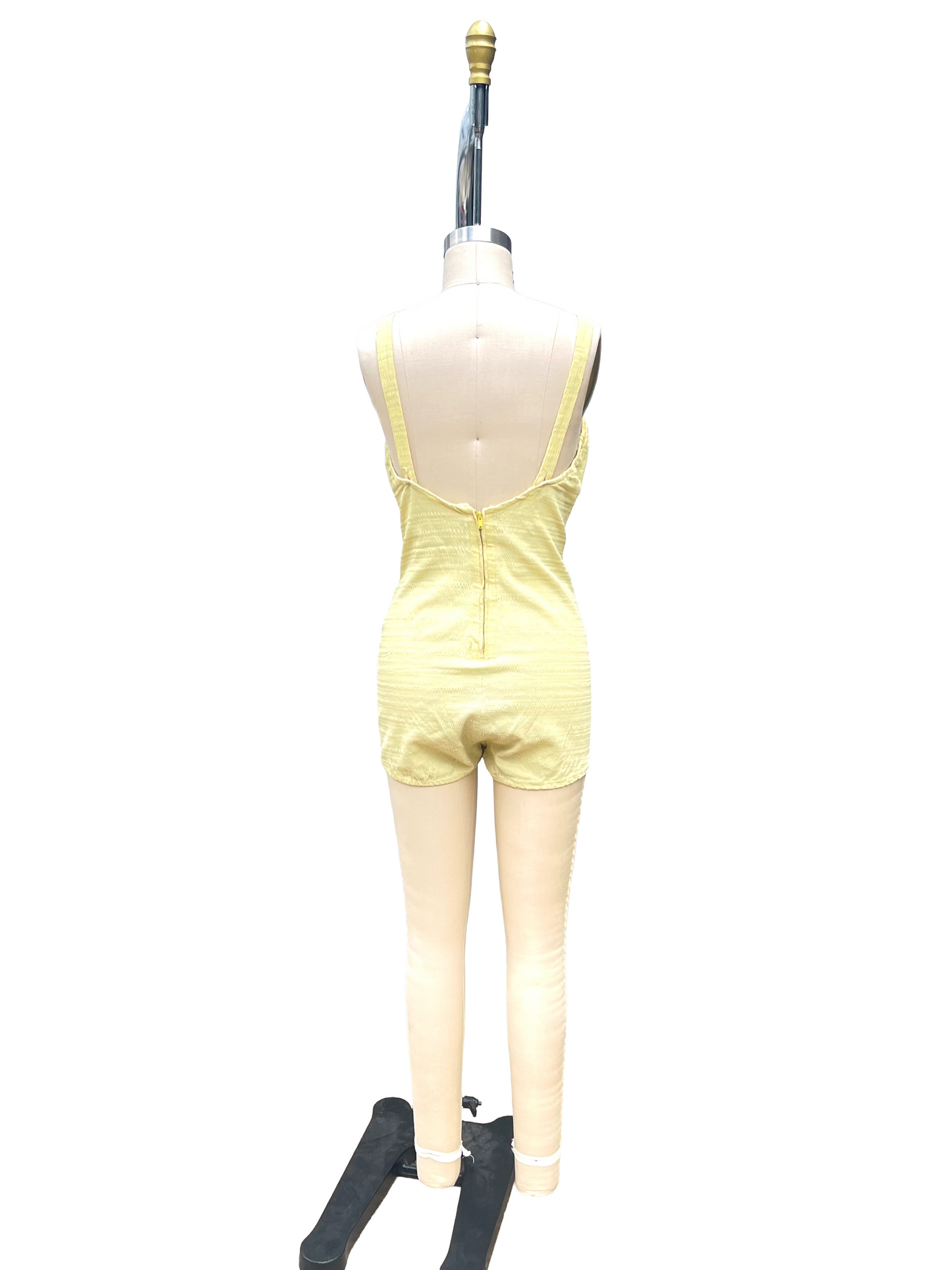 1950s Butter Yellow Textured Stretch Nylon Caltex One-Piece Swimsuit