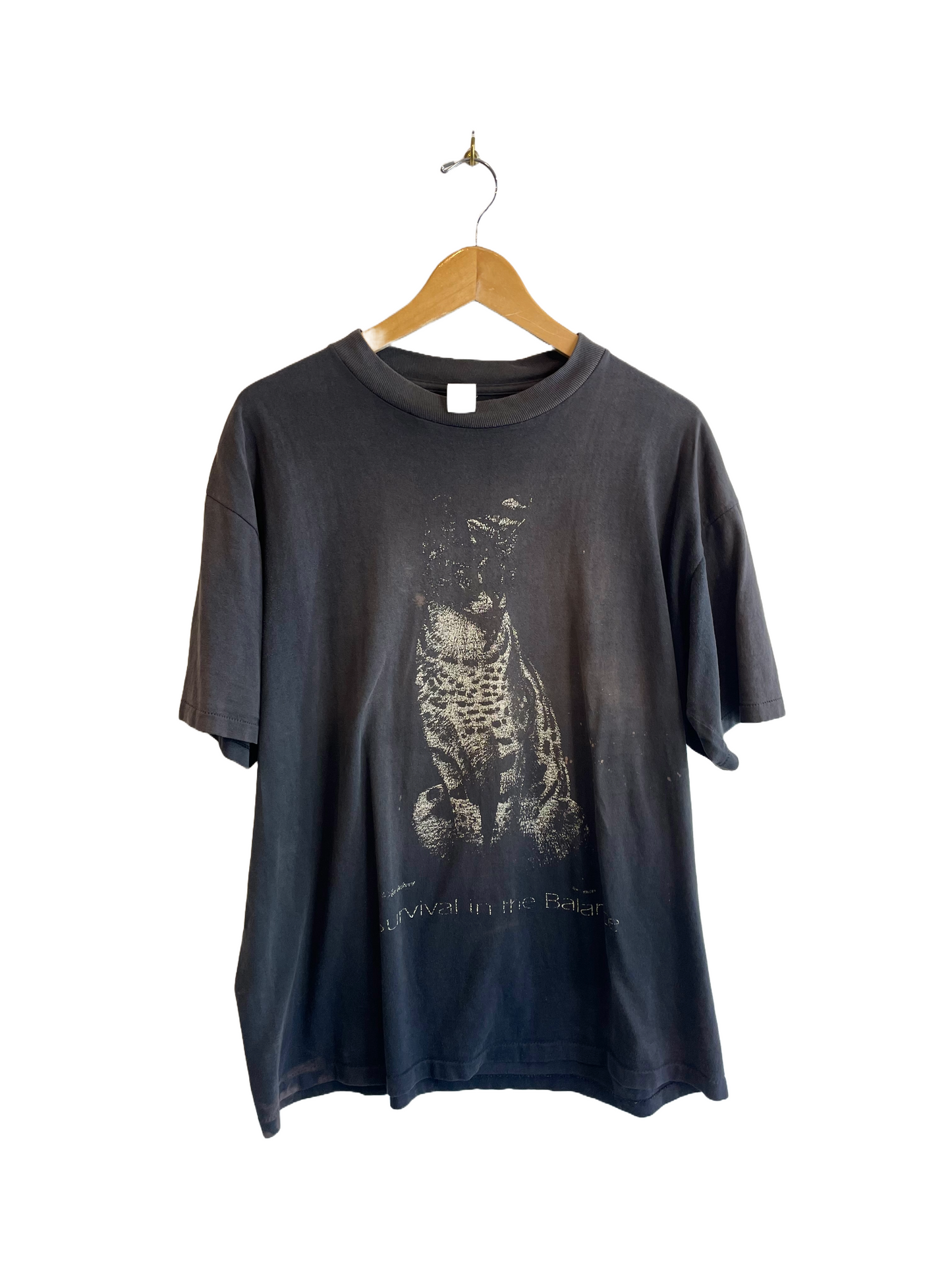 1980s Black Distressed Survival in the Balance Animal Tee