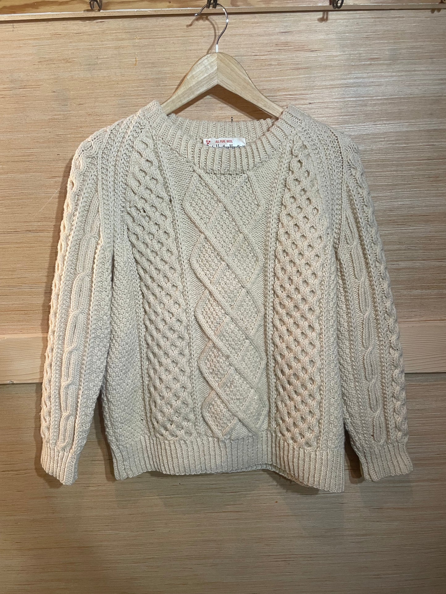 1970s Cream Aran Knit Irish Import All Wool Fisherman Sweater