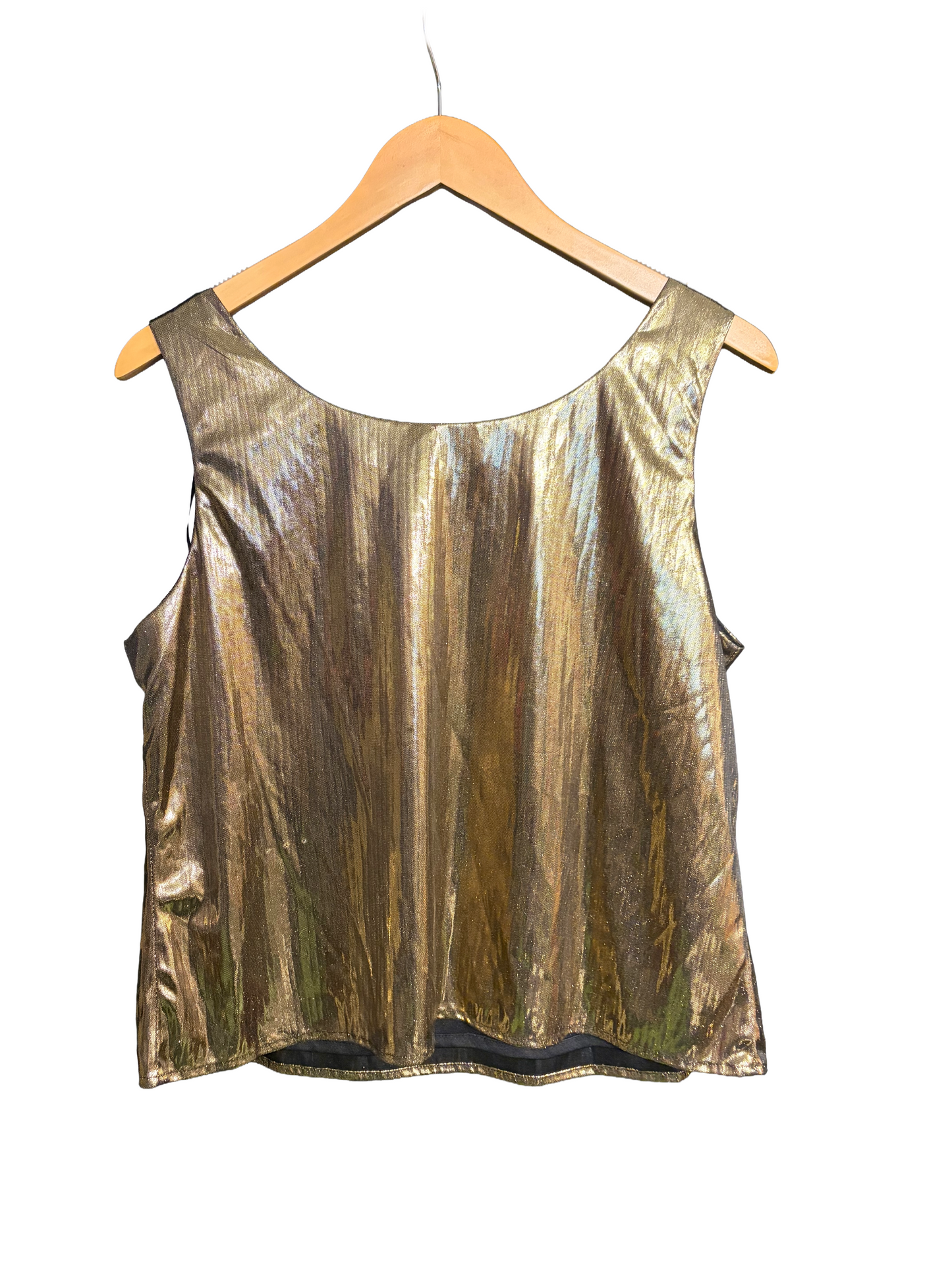 1990s Gold Metallic Boxy Scoop Neck Lamé Tank Top