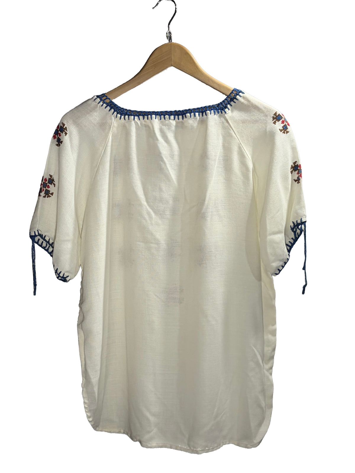 1970s White Cross-Stitch Embroidery Peasant Top