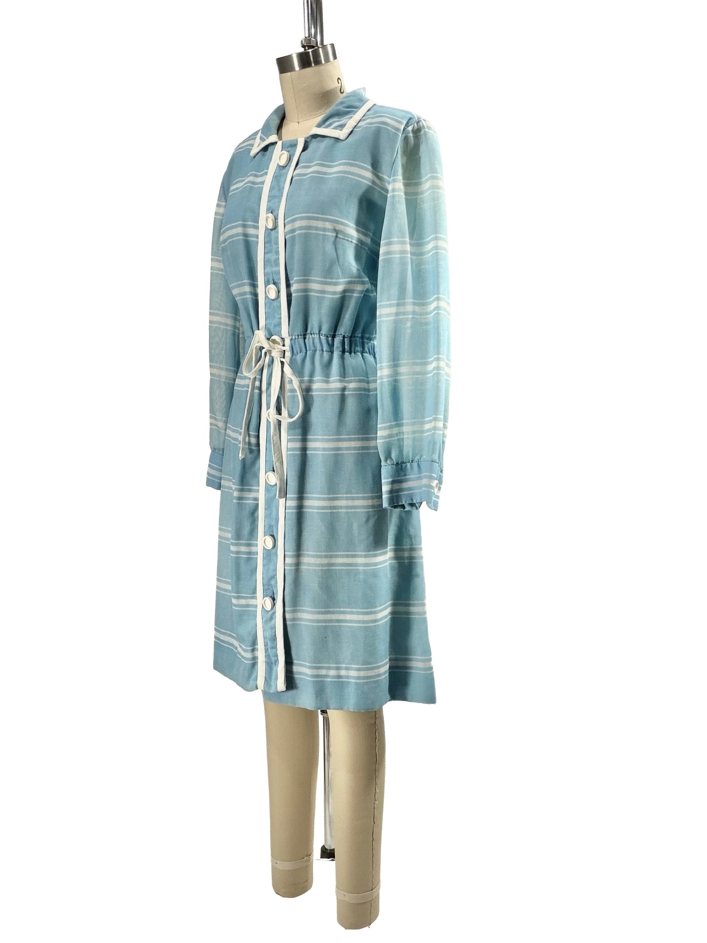 1970s Baby Blue White Striped 'Leslie Fay' Dress