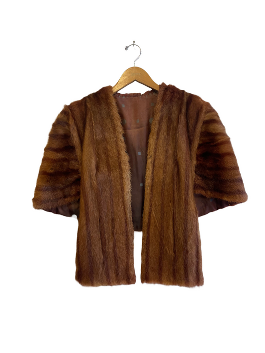 1940s Stripe Mink Fur Satin-Lined Stole