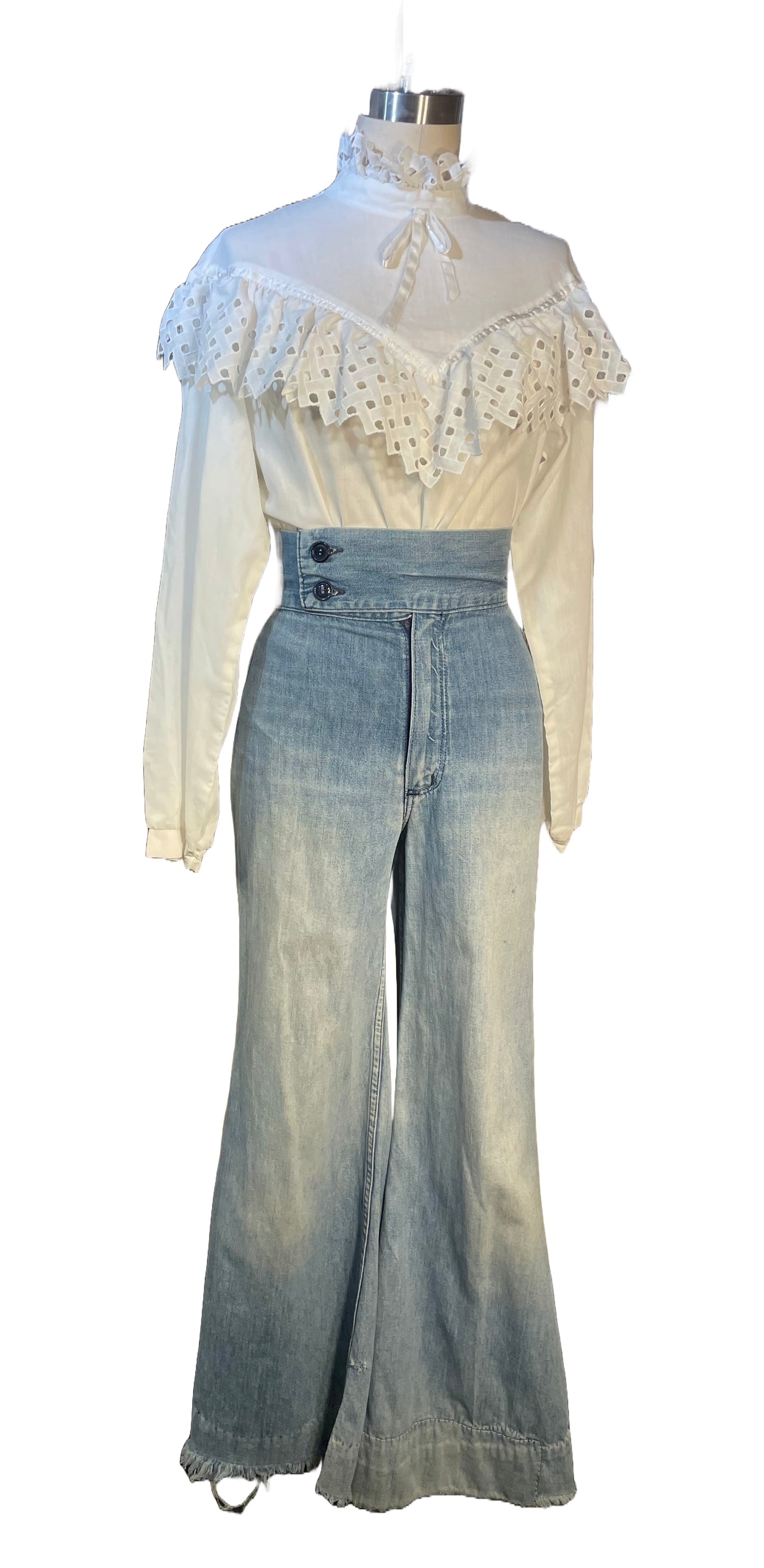 1970s Faded High-Waisted Patchwork Bellbottom Jeans