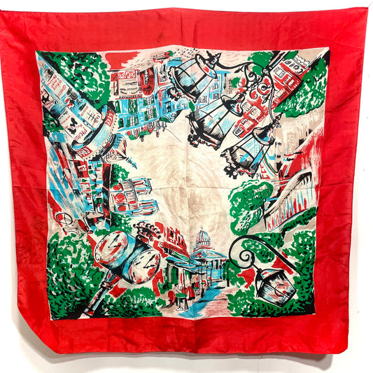 1950s Parisian Painterly Scene Silk Souvenir Scarf